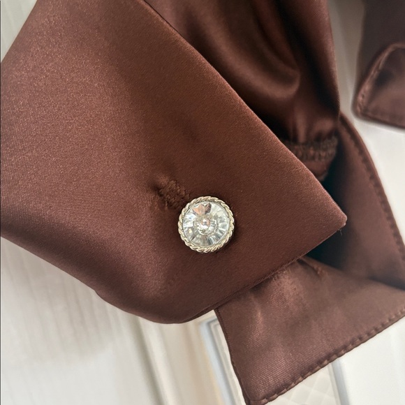 Eliza J New York Brown Satin Evening Party Blouse Womens Size 10 NWT - Picture 5 of 8